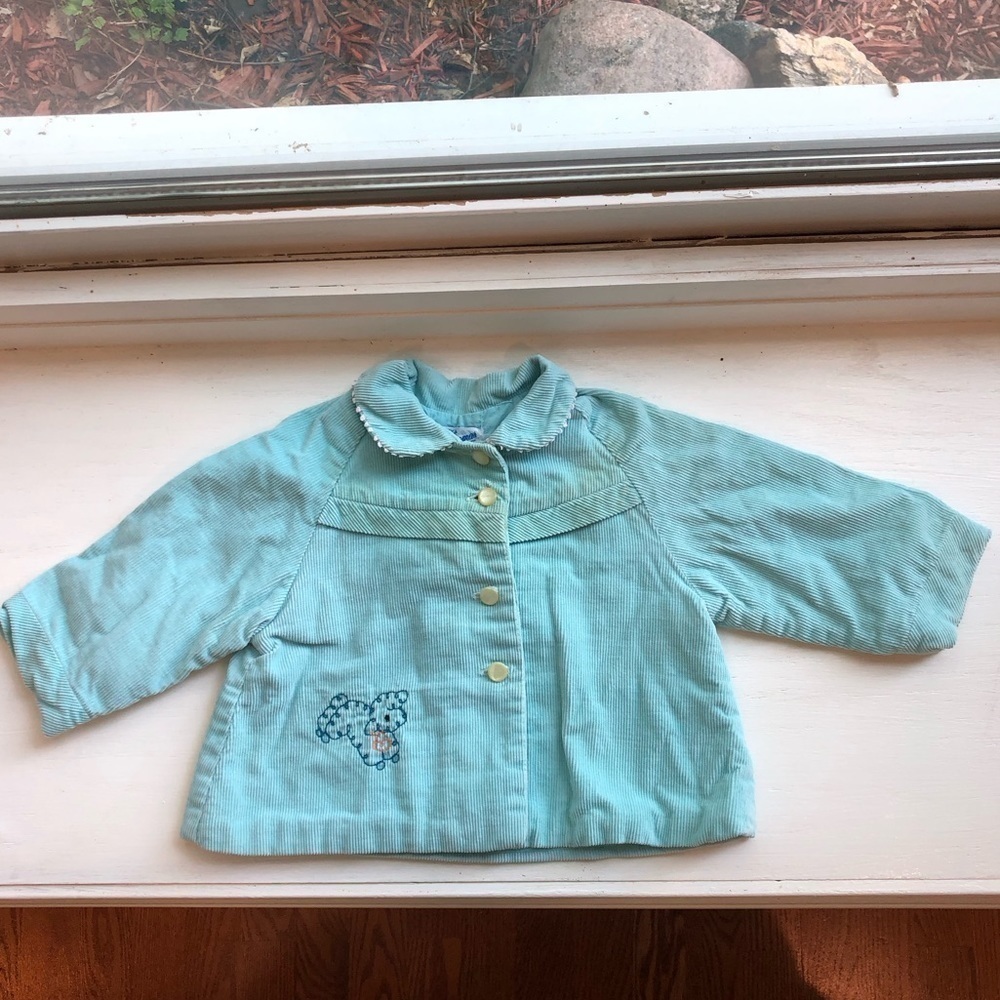Vintage Thomas corduroy button up jacket size 1 lamb Easter spring teal blue